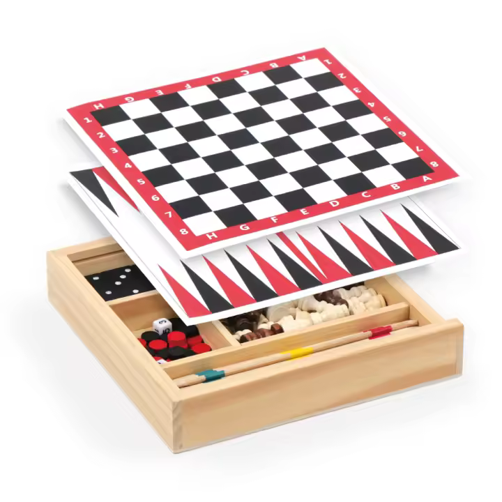 Set 4 Juegos en 1 Ajedrez, Backgammon, Dominó y palitos - 1
