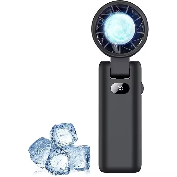 Ventilador de Mano Turbo Recargable 3600mAh, Mini Ventilador USB Portátil con 100 Velocidades, Ventilador Plegable con Función Frío para Exteriores, Oficina, Camping, Viajes (Negro) - 1