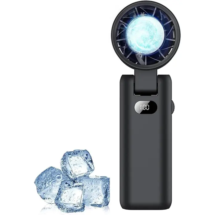 Ventilador de Mano Turbo Recargable 3600mAh, Mini Ventilador USB Portátil con 100 Velocidades, Ventilador Plegable con Función Frío para Exteriores, Oficina, Camping, Viajes (Negro) - 1