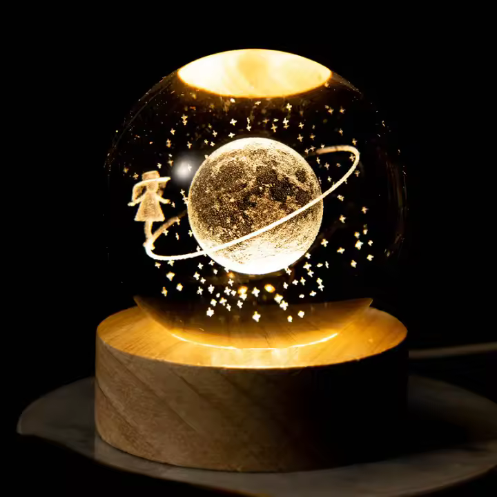 Lámpara De Cristal 3D Luz Galáctica Brillante Nocturna De Planeta Decoración Para El Hogar Regalo De Navidad Luz De Noche Para El Lado Del Cama - 1