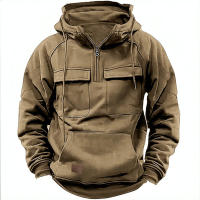 Nuevo Hombres Tops Sudadera con capucha Color sólido Sudadera Multi-Bolso Parche Chaqueta de cuero - details 8