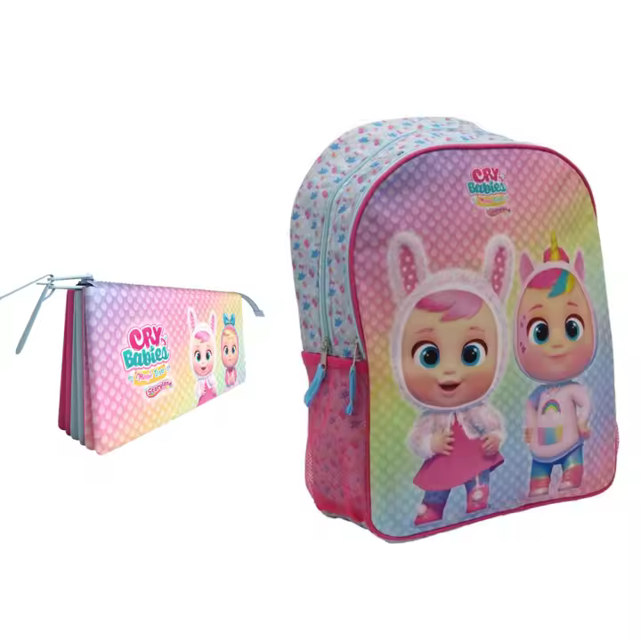 Mochila 41cm adaptable a carro Con Portatodo Triple de Cry Babies Bebes Llorones,color rosa,para niñas - 1