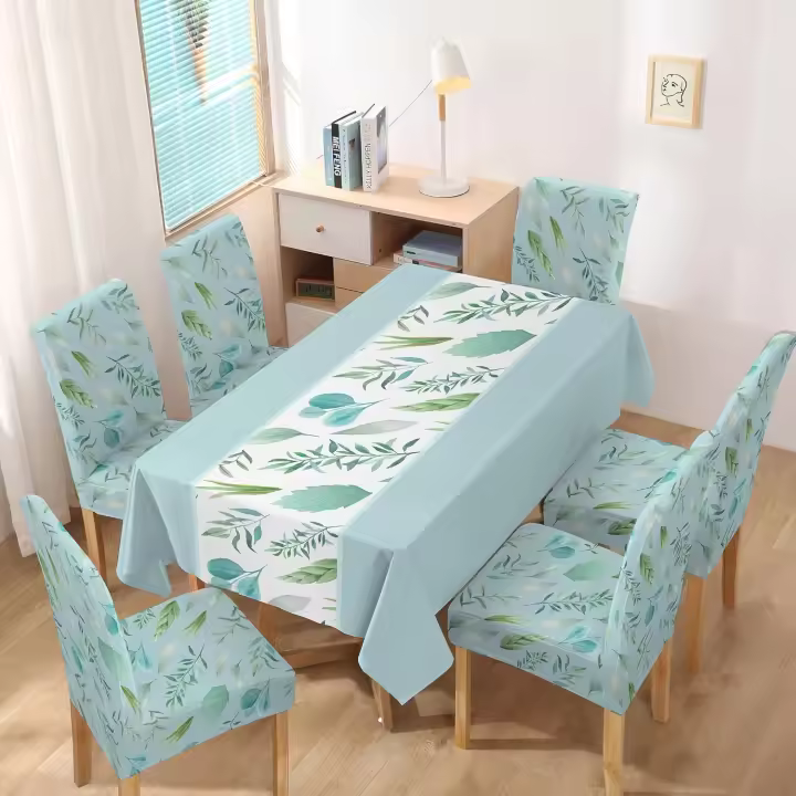 TODOBIEN STORE - Juego de Mantal y Funda de Silla, Mantel de Mesa Rectangulo 140 x 220, 6 Fundas para Silla con Elastico, 100% Poliester, Estampado Moderno. - 1