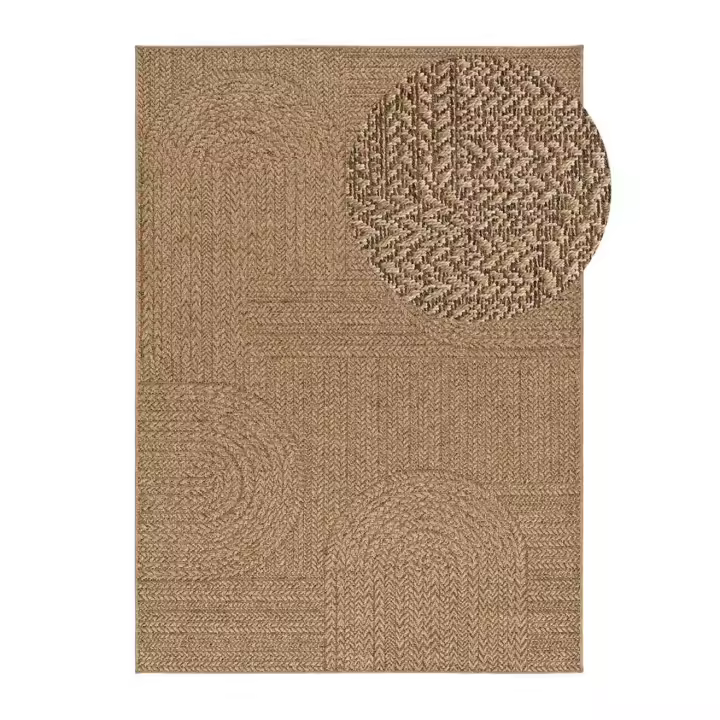 Alfombra de exterior diseño geométrico efecto yute en Natural - ACRA 5006 | 80x150, 120x170, 160x230, 200x290 cm - 1