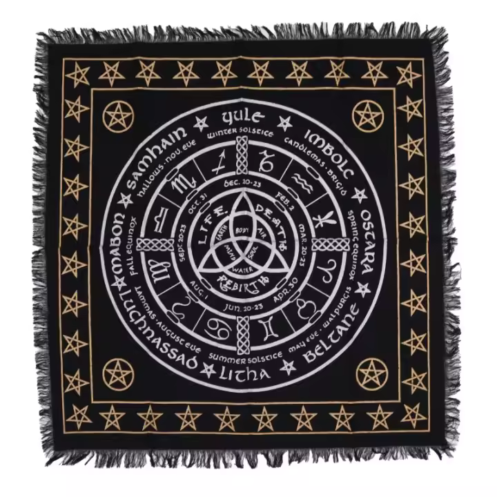 Mantel de Altar con flecos Esotérico Vida, Muerte y Renacimiento - 50x50cm - 1