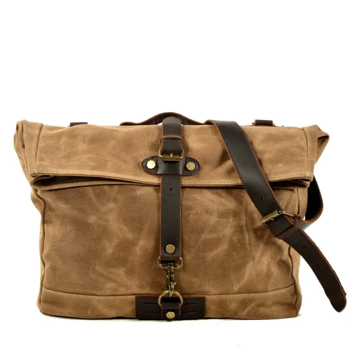 Mochila De Motocicleta Vintage Para Hombre Impermeable De Lona Y Cuero Retro Bolsa De Asiento Trasero Motocross Estuche Lateral De Motociclista Marrón - 1