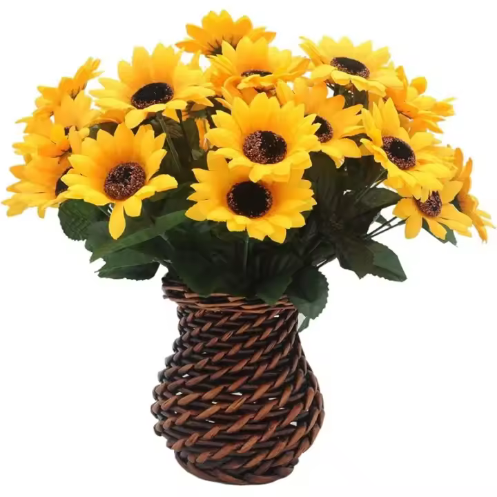 1 Rama De 7 Cabezas De Girasoles Artificiales 29cm Flores Falsas Para Decoración De Jardín Librería Bodas Cafeterías Eventos - 1
