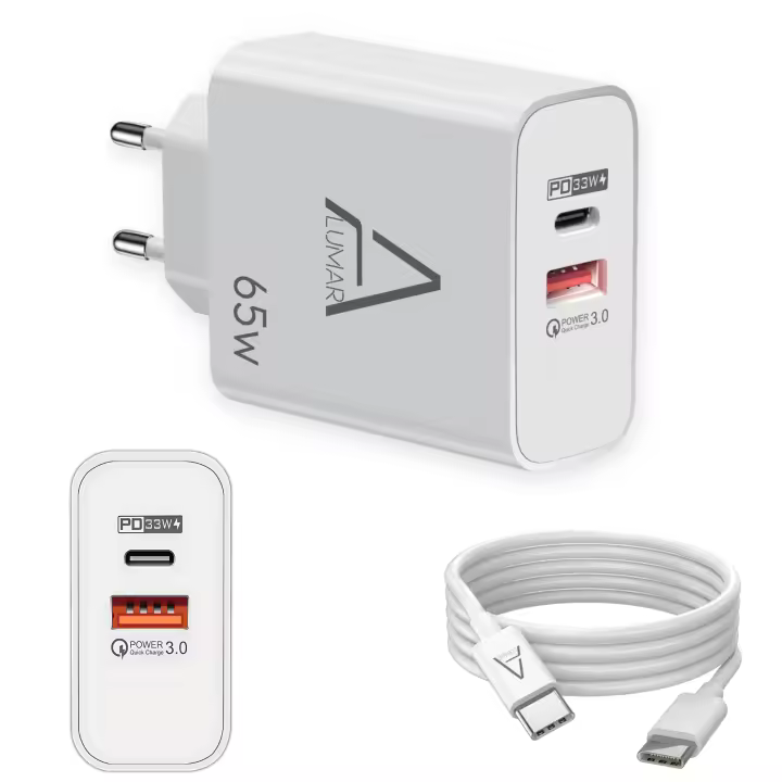 Cargador Ultra rapido GAN 65W Turbo Charging, USB c, Cable 5A 100 W, Cargador Compatible con iPhone Carga rapida, Samsung Carga rapida, xiaomi - 1