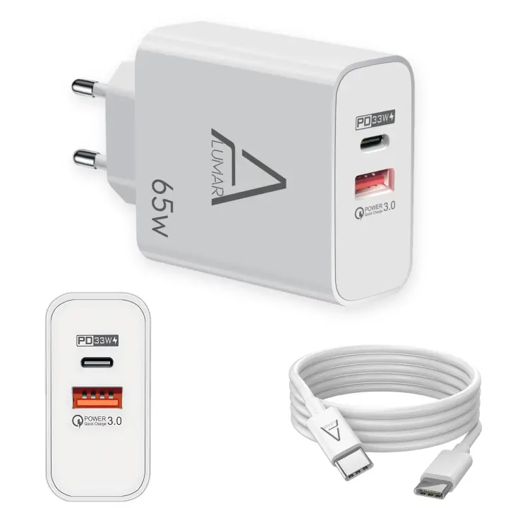 Cargador Ultra rapido GAN 65W Turbo Charging, USB c, Cable 5A 100 W, Cargador Compatible con iPhone Carga rapida, Samsung Carga rapida, xiaomi - 1
