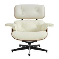 TY306 Leisure Recliner Light Walnut Armchair With Ivory White Cowhide Black Big Head Foot Swivel Deck Chair Furniture Ergonomic Design Office Lunch Break Chair Living Room Comfort Lounge Chair Genuine Top Layer Cowhide Aluminum Alloy Big Head Feet - details 3
