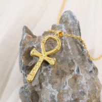 Encanto Collar con colgante de cruz para mujer, estilo retro artístico, de cobre, chapado en oro auténtico. - details 5