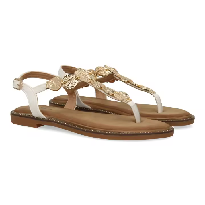 PuntoSalao Sandalias planas cómodas diseño brillante para mujer color blanco TF5552 - 1