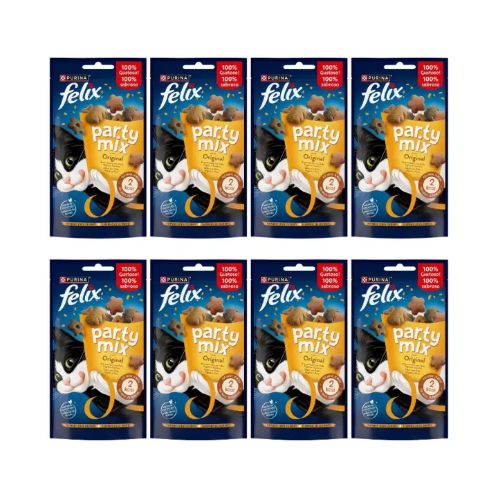FELIX - Party Mix Original (8x60 gr) - Snacks para Gatos (Pollo, Hígado y Pavo) (8 Bolsas de 60 gr) - 1