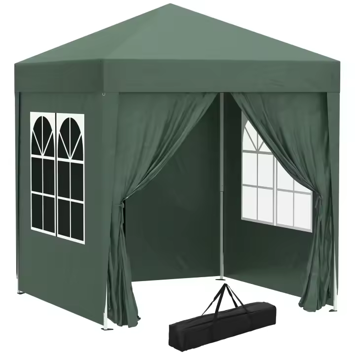 Outsunny Carpa Plegable 2x2 m Cenador de Jardín con 4 Paredes Laterales Tela Oxford 2 Puertas 2 Ventanas y Bolsa de Transporte para Exterior Terraza Camping Fiestas - 1