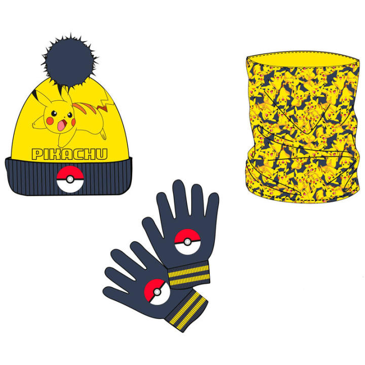 Conjunto gorro braga cuello y guantes pikachu pokemon