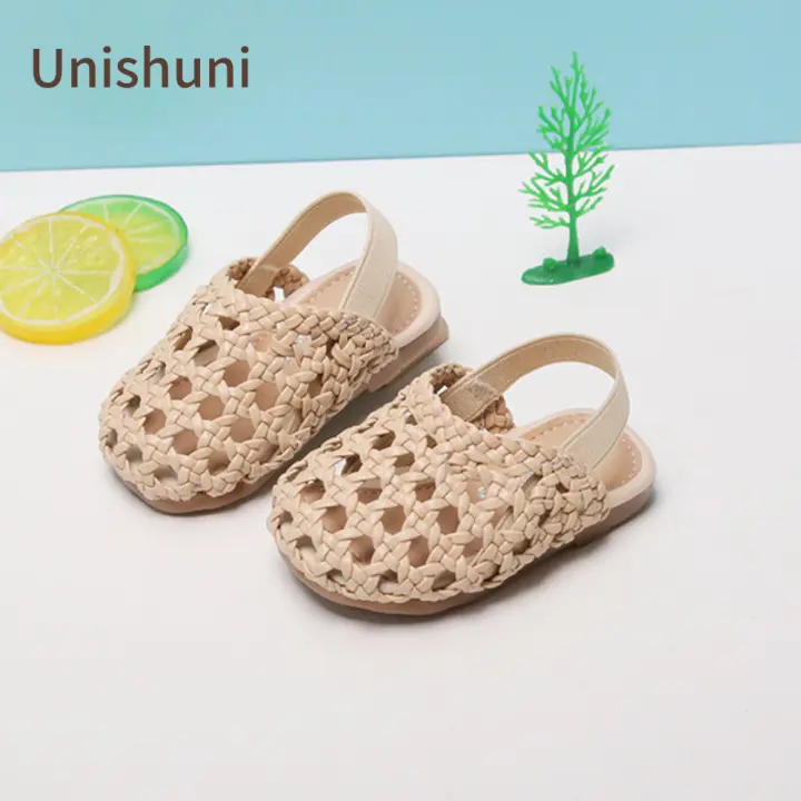 Sandalias De Piel Para Niñas Con Cordones Retro Princesa Suela Suave Transpirable Verano Cuero Suave TPR Cierre Elástico - 1