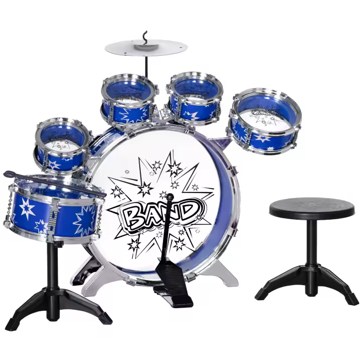 AIYAPLAY Batería Infantil con Taburete Batería para Niños de +3 Años con Tambores Bombo Platillo Pedal y Baquetas Diseño con Tema de Estrellas 65x22x57 cm - 1