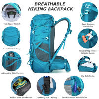 Mochila De Senderismo WESTTUNE De 50L Con Cubierta Contra Lluvia Bolsa Multifuncional De Montañismo Para Viajes Trekking Camping Material De Nylon Unisexdetails 2