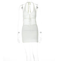 Vestido Mini De Encaje Sin Mangas Con Cuello Halter Para Mujer Hugcitar 2024 Transparente Corte Sexy A-Line Casual Para Playa Vacaciones Club - details 1
