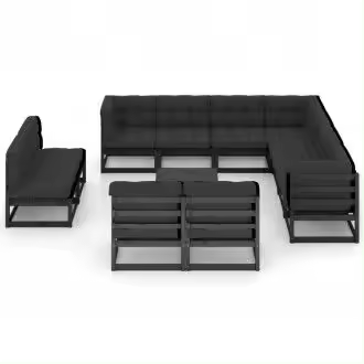 VIDAXL 3076943 set de muebles de jardín 12 piezas madera de pino negra y cojines antracita vida xl - 1