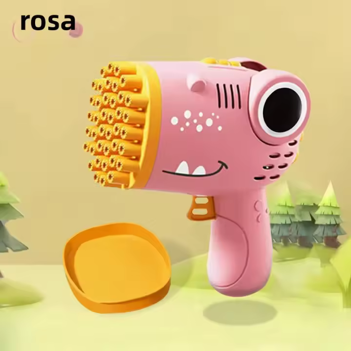 Pistola De Burbujas Dinosauro De Mano Con 40 Orificios Juguete Para Niños Juego Al Aire Libre Sin Batería Y Sin Agua De Burbujas - 1