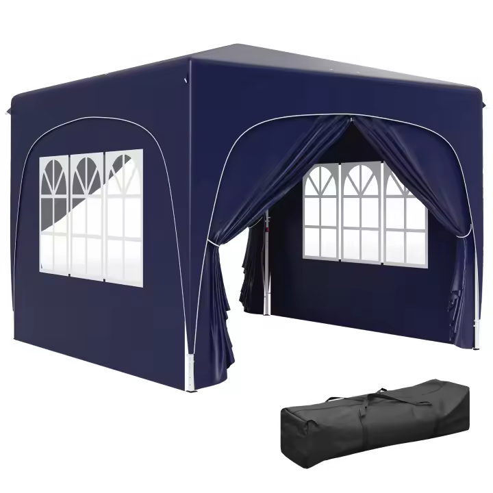 Outsunny Carpa Plegable Gazabo 3x3 m con Paneles Laterales UPF50+ Cenador Pabellón de Jardín con Altura Ajustable y Bolsa de Transporte para Camping Fiestas Patio Terraza - 1