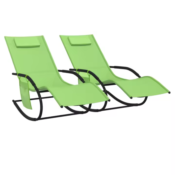 vidaXL Tumbona mecedora 2 unidades de acero y textilene Negro, Gris, Crema Sillas de Exterior Ideal para jardín, playa, piscina, terraza Tumbona Piscina Tumbonas Playa Tumbonas Jardín Exterior - 1