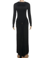 Vestido Maxi Casual Ruched Para Mujer Elegante Y Slim Con Manga Larga De Color Sólido Vestido Largo Para Fiesta De Noche Y Bodas - details 2