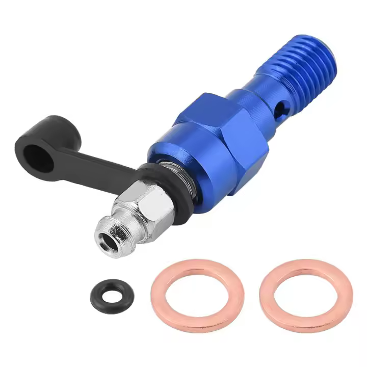Tornillo de Purga de Pivot, 1,0mm, cilindro maestro de freno de motocicleta, tornillo de Purga de caliper, Banjo Pin + tapa antipolvo (1 Pieza), (Azul) - 1
