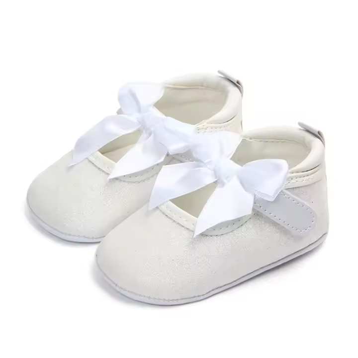 Zapatos De Niña Recién Nacida Con Lazo De Princesa Antideslizantes Para Bebés De 1 Año Zapatos Planos De Cuero PU Regalo Ideal Para Baños De Bautismo - 1