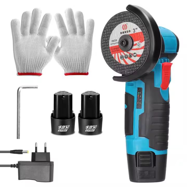 Mini Amoladora Angular Inalámbrica 12V con 2 Baterías y Cargador 1500mAh Lijadora Pulidora Cortadora Ligera 1300g Motor de 19500 RPM Seguridad Protección Portátil para Bricolaje Herramienta Eléctrica amoladora angular inalámbrica - 1