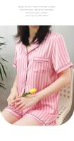 Conjunto De Pijamas De Verano Para Mujer En Rosa Con Rayas Corto Y Cuello En V Pié Y Pecho De Alta Calidad Ropa De Dormir De Dos Piezas - details 9