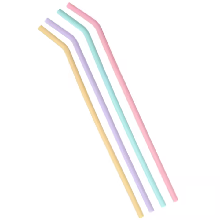 4Pcs Tenedores De Silicona De Grado Alimenticio Colores Para Niños Bebidas Agua Jugos Curvados Reutilizables Pajillas De Coctel - 1