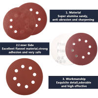 100pcs Discos De Pulido Redondos De 5 Pulgadas Alumina Pads De Arena Para Metal Madera Vidrio Y Coche 8-Hole Sheet - details 3