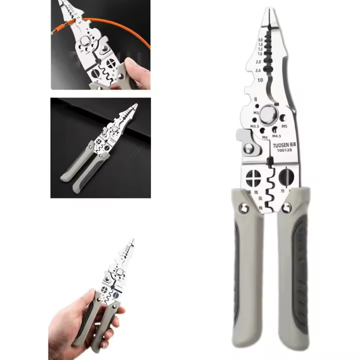 Pelacables, alicates multifuncionales para pelar cables, herramienta profesional para pelar cables eléctricos, pelacables, para pelar, cortar y prensar - 1