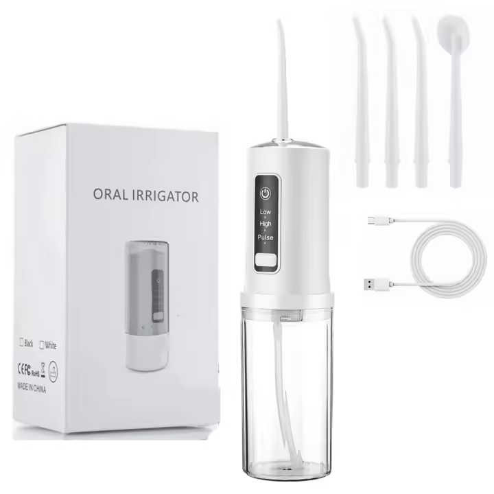 Irrigador Oral de agua para limpieza Dental, herramienta de chorro de agua portátil, limpiador de dientes, limpiador bucal, boquilla de 4 piezas, IPX7 - 1