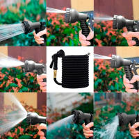 Manguera de riego extensible para jardín | Manguera flexible con boquilla de 8 funciones | Manguera para riego de jardín, limpieza y lavado de coche | Longitud extendida 15 metros | | Colores rojo y negro, envío aleatorio | Marca - details 0