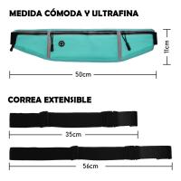 Riñonera Running Deportiva Impermeable, Bolsa Cintura Ajustable 50*11cm, Reflectante Cinturón Running Impermeable con Conector para Auriculares, Riñonera Antirrobo Cartera para Viaje Deporte Correr - details 4