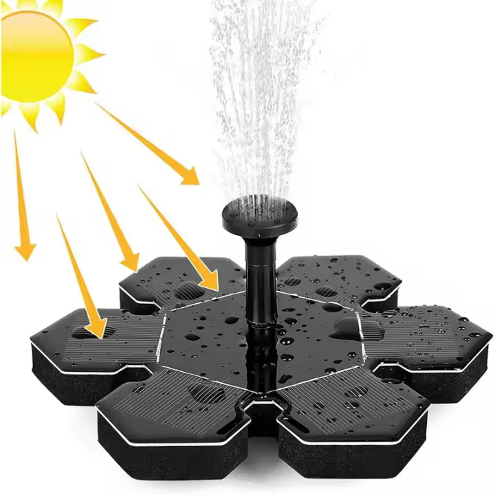 Fuente solar para Exterior de 1,5 W, Bomba de Agua solar, Bomba solar para Estanque con barería Y 4 Boquillas, solar para Fuente Bomba, mini Fuente flotante para Fuentes Decorativas de Estanque de Jardín - 1
