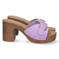 Davinia Shoes Zueco de Tacon Alto para Mujer, Comodo, Material de Imitacion a Madera, con Talon Abierto, Pala con Hebilla y Remaches Shoes&Blues.es AL659-Lila - details 0