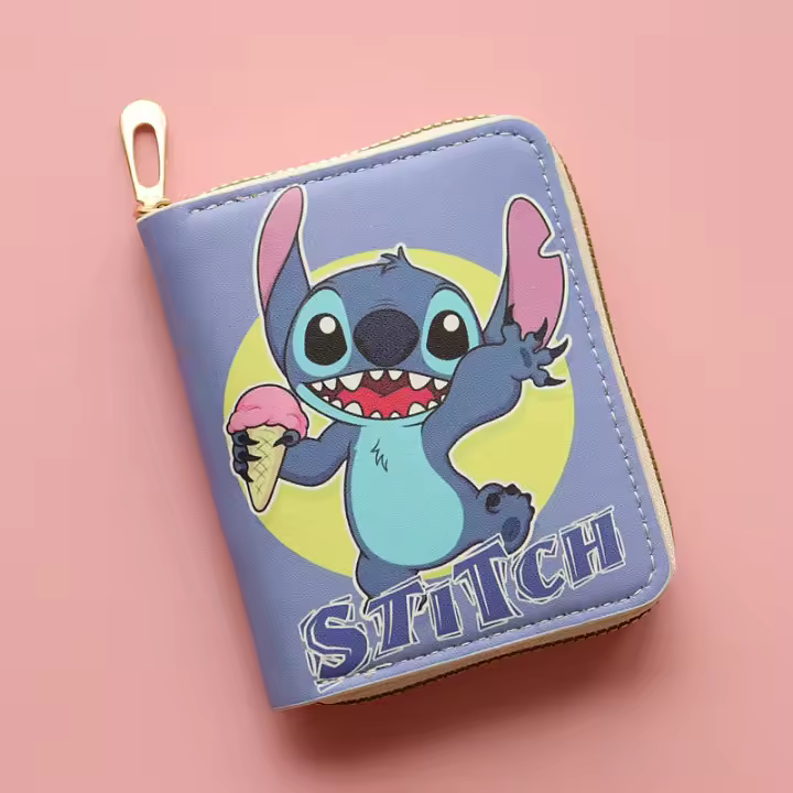 Monedero De Cuero PU Anime Disney Stitch Impermeable Con Bolsillo Para Monedas Cierre Corto Almacenamiento Para Llaveros Auriculares Y Tarjetas De Identificación - 1