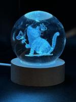 Lámpara De Noche De Cristal Con Grabado Láser 3D Mariposa Gato Canción Decoración De Vidrio Pulido Moderna Regalo De Navidad - details 0