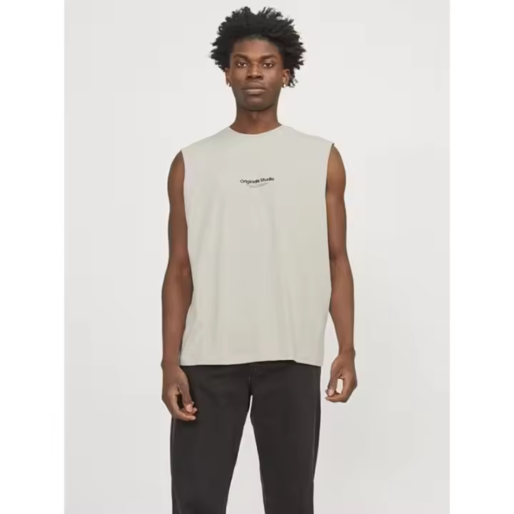 JACK&JONES Camiseta hombre logotipo color beig - tirante ancho - Algodón - 1
