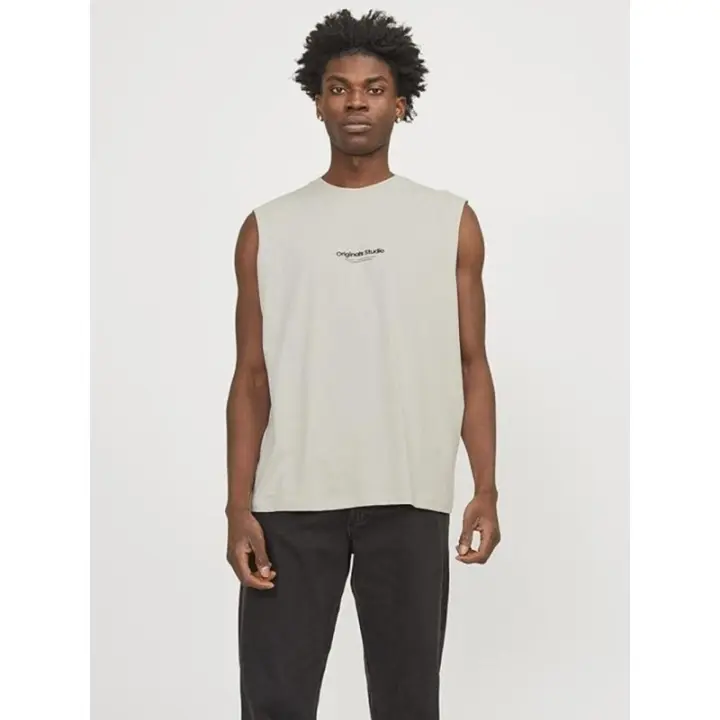 JACK&JONES Camiseta hombre logotipo color beig - tirante ancho - Algodón - 1