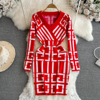 Vestido YuooMuoo Para Mujer Elegante Bodycon De Encaje Geométrico Con Manga Larga Estilo Y2K Para Otoño E Invierno Vestido De Oficina - details 0