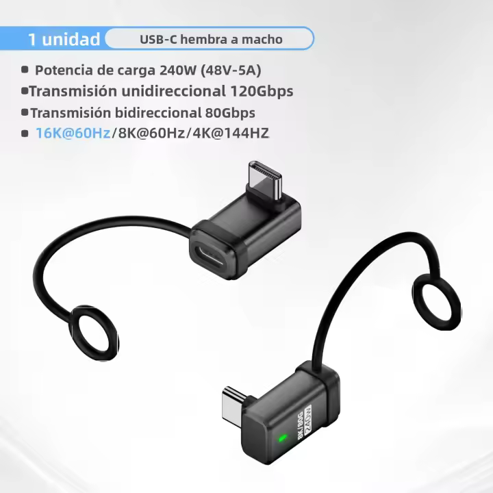 Adaptador De Carga Rápida USB4 V2.0 120Gbps Tipo C 90 Grados 240W 5A Convertidor De Datos OTG Para MacBook Laptop Phablet NNBILI - 1