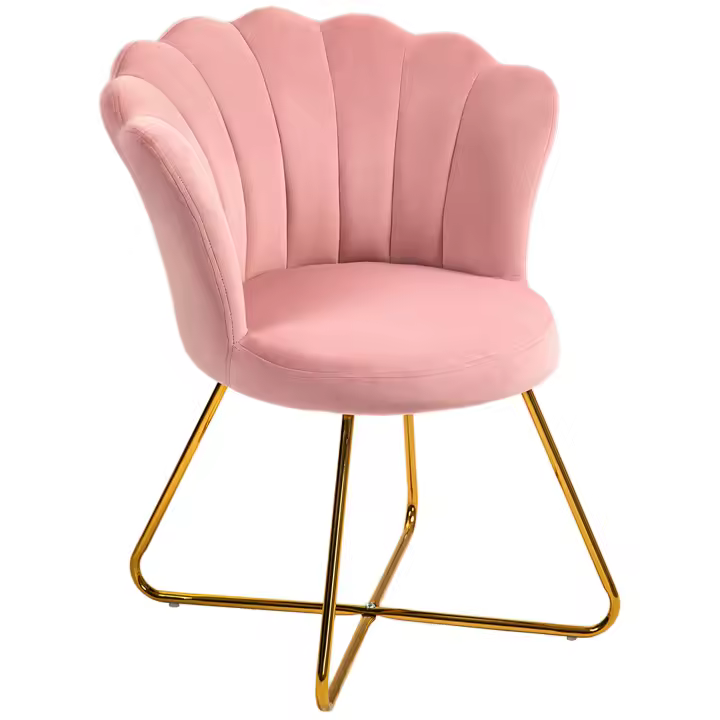 HOMCOM Sillón de terciopelo con patas de acero para salón y dormitorio, 69 x 64 x 80 cm, color rosa - 1