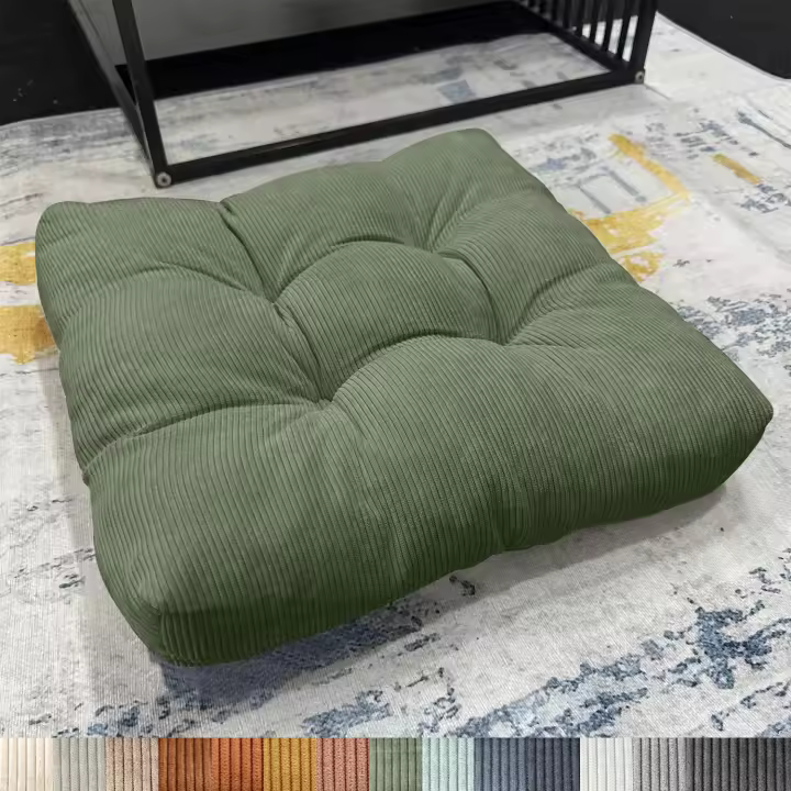 Cojín de suelo cuadrado de 30 x 30 x 6 cm de grosor, de pana con mechones gruesos, ideal para adultos o niños, ideal para meditación o yoga, jardín de infancia, sala de estar, picnic, color n.° 8, verde. - 1