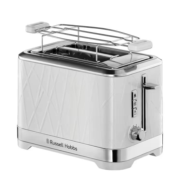 Russell Hobbs Tostador Structure Blanco 28090-56 - corto, 2 ranuras, textura plástico, detalles de acero inoxidable, regulador nivel tueste,  función "levantar y ver", función descongelar/calentar/cancelar - 1