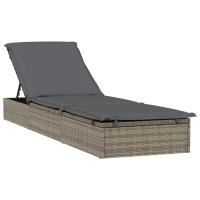 vidaXL Tumbona 1 ud con cojín ratán sintético 201x55x62 cm Gris, Negro, Sillas de Exterior Ideal para jardín, playa, piscina, terraza Tumbona Piscina Tumbonas Playa Tumbonas Jardín Exterior - details 0